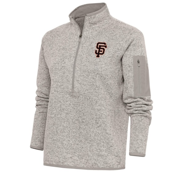 San Francisco Giants Antigua Women's Logo Fortune Quarter-Zip Pullover - Oatmeal - Picture 2 of 5